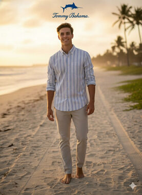 Men's Tommy Bahama Denim Striped Button Down Shirt Size Medium